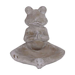 Urban Trends Collection Cement Meditating Frog Figurine in Namaskara Position with Candle Holder, Concrete Finish - Gray