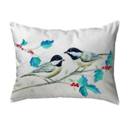 Betsy Drake Christmas Chickadees Noncorded Pillow 16x20