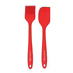 Baker's Secret Brush & Spatula Set, Silicone Heat Resistant, Dishwasher Safe, KKKtchen Essentials, Set of 2, Red