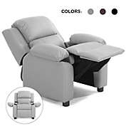 Slickblue Kids Deluxe Headrest  Recliner Sofa Chair with Storage Arms-Gray