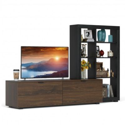 Costway 2-in-1 TV Stand with 4-tier Bookcase Adjustable Shelf