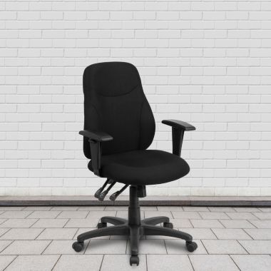 Flash Furniture Brandy Mid-Back Black Fabric Multifunction Swivel Ergonomic Task Office Chair with Adjustable Arms. View a larger version of this product image.
