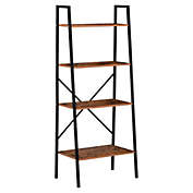 Halifax North America Vintage Ladder Book Shelf 4-Tier Storage Rack Accent Bathroom Living Room, Black/Vintage wood