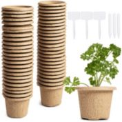 Juvale Round Peat Starter Pots with Plastic Plant Labels (4.3 x 3.2 In, 50 Pack)