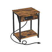 VASAGLE Side Table with Charging Station, End Table with USB Ports and Outlets, Nightstand for Living Room, Bedroom, Plug-in Series, Rustic Brown and Black