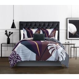 Chic Home Aello 8 Piece Quilt Set Large Scale Abstract Floral Pattern Print Bed in a Bag - Sheet Set Decorative Pillow Shams Included - King 106x92