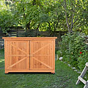 Inq Boutique Double Doors Fir Wooden Garden Yard Shed Lockers Outdoor Storage Cabinet Unit Orange Red