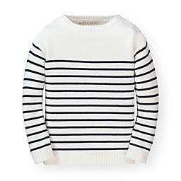 Hope & Henry Girls' Long Sleeve Breton Sweater with Button Detail - Navy Breton Stripe, Size  6-12 Months