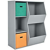 Costway Storage Cubby Bin Floor Cabinet Shelf Organizer w/2 Baskets Gray