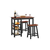 Slickblue 3 Piece Counter Height Bar Table Set with 2 Saddle Stools and Storage Shelves