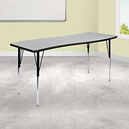 Flash Furniture 26"W x 60"L Rectangular Wave Collaborative Grey Thermal Laminate Activity Table - Standard Height Adjustable Legs