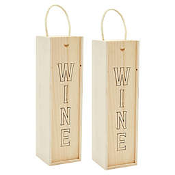 Bright Creations 2 Pack Wooden Wine Crate with Handle, Paulownia Wood Gift Boxes with Sliding Lid for Housewarming Party
