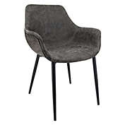 LeisureMod Markley Modern Leather Dining Armchair Kitchen Chairs with Gold Metal Legs… in Grey