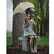 Roman 17.25" Girl on Bench with Umbrella and Bird Garden Statue