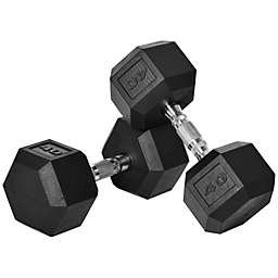 Soozier 40lb/ Single Rubber Dumbbell Set, 80lb/ Total in Pair Hex Steel Handles Weight for Strength Workout Training, Black