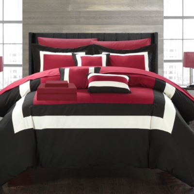 Chic Home Elegant Beaudine 10 Pieces Comforter Bed In A Bag Sheets Decorative Pillows & Shams - Queen 90" x 90, Red