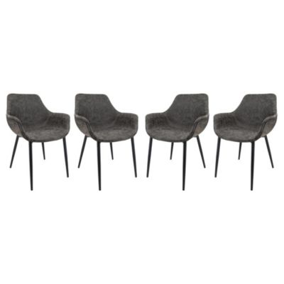 LeisureMod Markley Modern Leather Dining Arm Chair With Metal Legs Set of 4