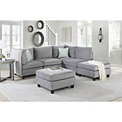 Contemporary Home Living Set of 6 7.5&#39; Rhino Gray Velvet Modern Style Modular Sectional Sofa