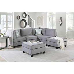 Contemporary Home Living Set of 6 7.5' Rhino Gray Velvet Modern Style Modular Sectional Sofa