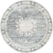 Unique Loom 8&#39; Gray and Beige Bohemian Round Area Throw Rug