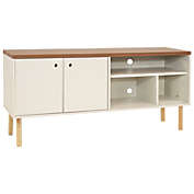 Sunnydaze Indoor Mid-Century Modern TV Stand Console with Side Storage Cabinet and Shelves for 55" TV - Latte
