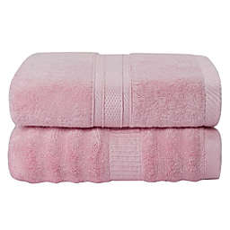 PiccoCasa Basic Quick-Dry Bath Towels 27x54 Inch, Viscose(Derived from Bamboo) Ribbed Luxury Bath Towel Set for Bathroom, Super Soft and Absorbent Pink
