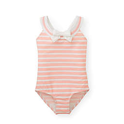 Hope & Henry Girls Pink and White Striped Onepiece Sailor Swimsuit Made with Recycled Fibers, White with Pink Stripes, 3