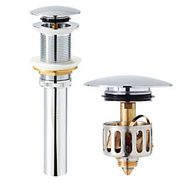Built Industrial Pop Up Drain Stopper for Bathroom Sink Without Overflow, With Detachable Catch Basket (Polished Chrome)