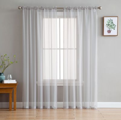 THD Essentials Sheer Voile Window Treatment Rod Pocket Curtain Panels Bedroom, Kitchen, Living Room - Set of 2