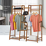 Trapezoid 51" Brown Bamboo Garment Shelves Coat Rack