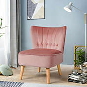 Costway-CA Armless Accent Chair Tufted Velvet Leisure Chair-Pink
