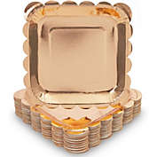 Sparkle and Bash Rose Gold Square Paper Plates with Scalloped Edge (7 Inches, 48 Pack)