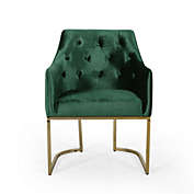 Contemporary Home Living 34" Green and Gold Tufted Contemporary Accent Chair