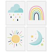 Big Dot of Happiness Colorful Children&#39;s Decor - Unframed Rainbow, Cloud, Sun, and Moon Linen Paper Wall Art - Set of 4 - Artisms - 8 x 10 inches