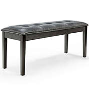 Slickblue Upholstered Dining Room PU Bench Solid Wood Button Tufted-Grey