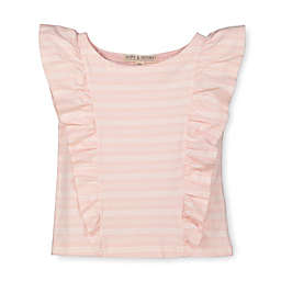 Hope & Henry Girls' Short Sleeve Ruffle Knit Top, Light Pink Stripe, 18-24 Months