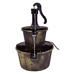 Costway 2 Tiers Outdoor Barrel Waterfall Fountain with Pump