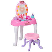 Qaba Kids Vanity Table and Chair Beauty Pretend Play Set with Mirror Lights Sounds & Pretend Beauty Makeup Accessories for Girls 3+ Years Old