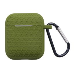 Insten Textured Pattern Case Compatible With AirPods 1 & 2, Honeycomb Soft Silicone Skin Cover with Keychain For Girls Boys Men Women (Support Wireless Charging) Army Green