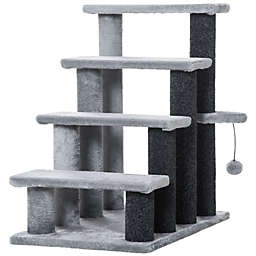 PawHut 4-Level Cat Stair Ladder, Kitten Tree Climber, with Hanging Play Ball, Steps for Bed, Sofa, Light Grey