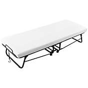 HOMCOM Folding Bed with 4" Mattress, Portable Foldable Guest Bed with Memory Foam, Sturdy Steel Frame on Wheels, White
