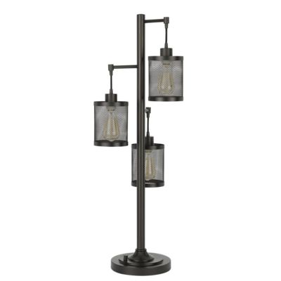 Saltaro Sherpi 37 Inch Metal Table Lamp, 3 Hanging Mesh Shades, Bronze Black- Saltoro Sherpi