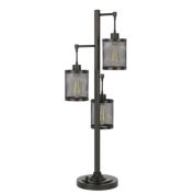 Saltaro Sherpi 37 Inch Metal Table Lamp, 3 Hanging Mesh Shades, Bronze Black- Saltoro Sherpi