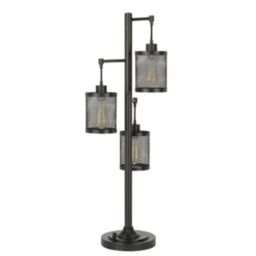 Saltaro Sherpi 37 Inch Metal Table Lamp, 3 Hanging Mesh Shades, Bronze Black- Saltoro Sherpi