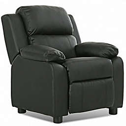 Costway Kids Deluxe Headrest  Recliner Sofa Chair with Storage Arms-Black