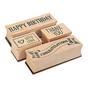 Juvale 4-Piece Card Making Stamps Set - Wood Mounted Rubber Stamps for Card Making, DIY Crafts, Scrapbooking - Happy Birthday, Thank You, Congratulations, with Love