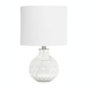 Elegant Designs 17.75" Modern Glass Patterned Hexagon Standard Endtable Bedside Desk Table Lamp With White Fabric Shade, Clear
