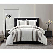 Chic Home Salma Cotton Duvet Cover Set Clip Jacquard Striped Pattern Design Bedding - Decorative Pillow Shams Included - 3 Piece - King 104x96", Beige