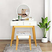 UBesGoo Modern Bedroom Makeup Table and Cushioned Stool Set in White