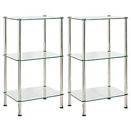 mDesign Metal/Glass 3-Tier Storage Tower w/ Glass Shelves, 2 Pack, Chrome/Clear